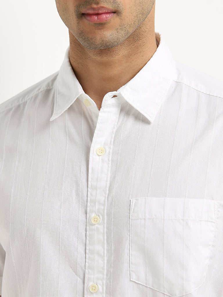 WES Casuals White Striped Relaxed-Fit Cotton Shirt