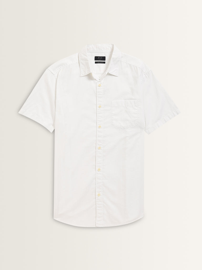 WES Casuals White Striped Relaxed-Fit Cotton Shirt