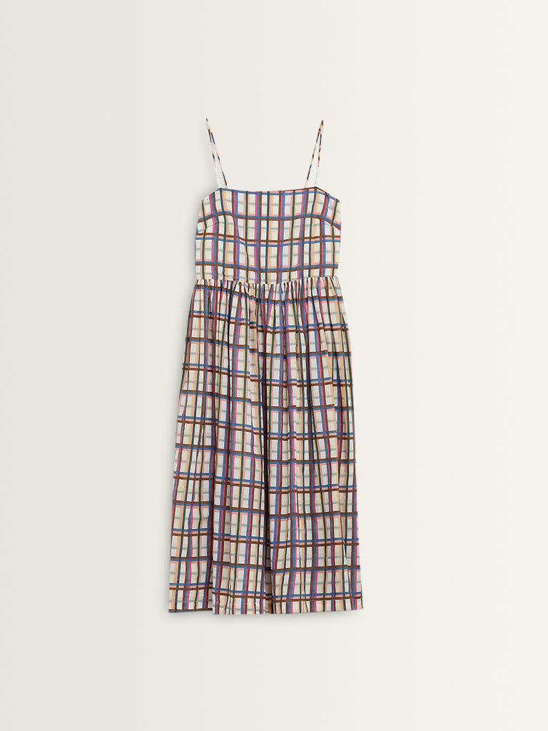 Bombay Paisley Multicolour Checkered A-Line Cotton Dress