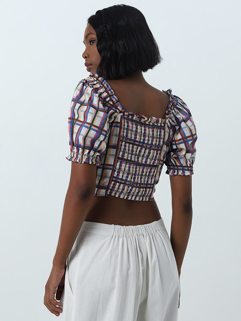 Bombay Paisley Multicolour Checks Printed Cotton Crop Top