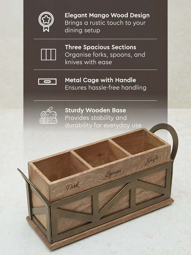 Westside Home Brown Wooden Cutlery Caddy