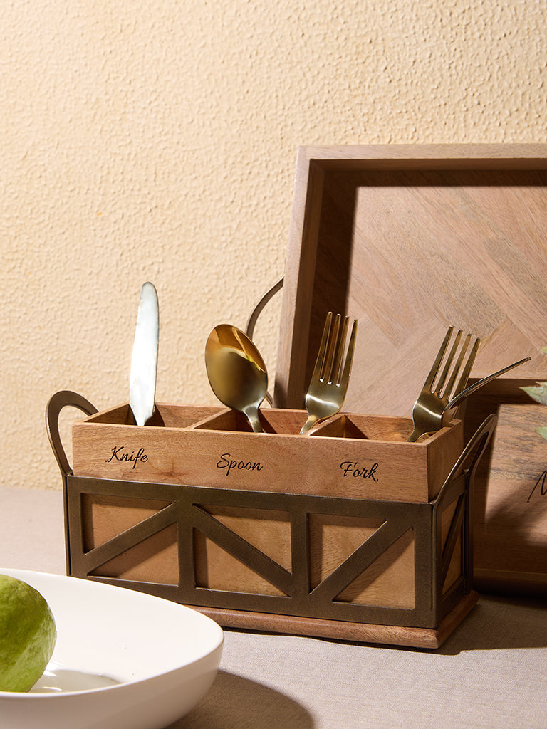 Westside Home Brown Wooden Cutlery Caddy