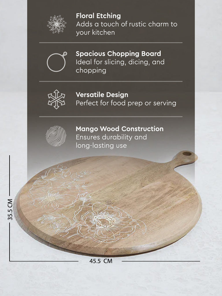 Westside Home Brown Floral Etched Wooden Chopping Board