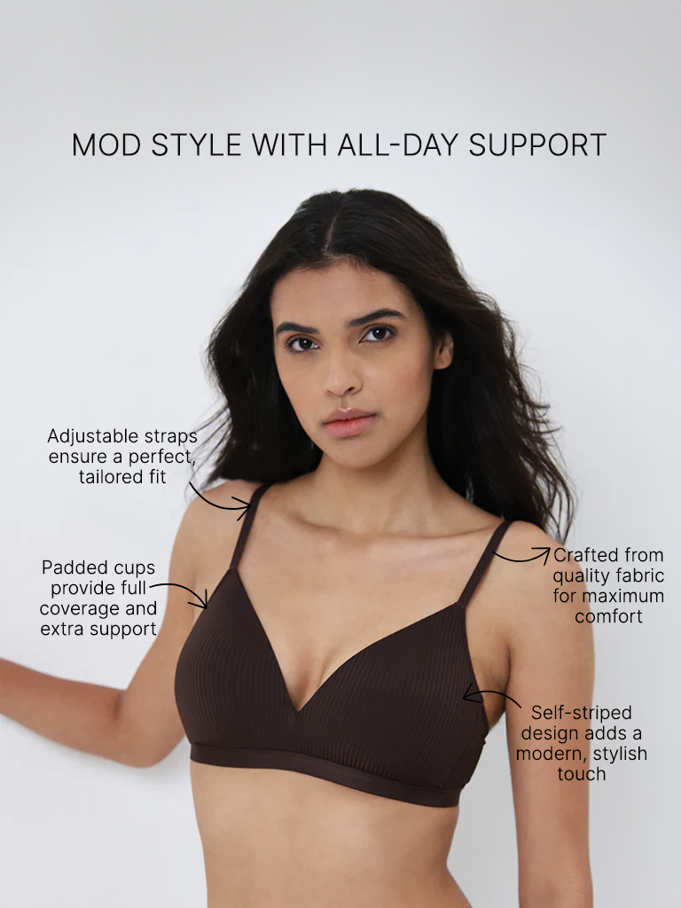 Wunderlove Dark Brown Self-Striped Padded Bra