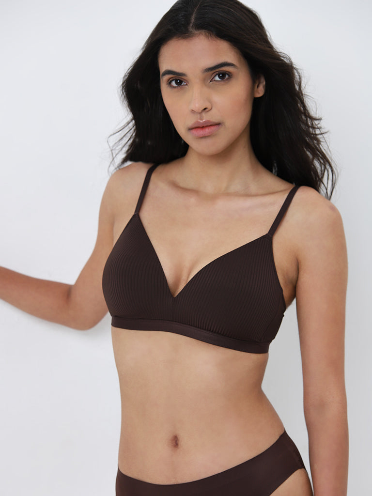 Wunderlove Dark Brown Self-Striped Padded Bra