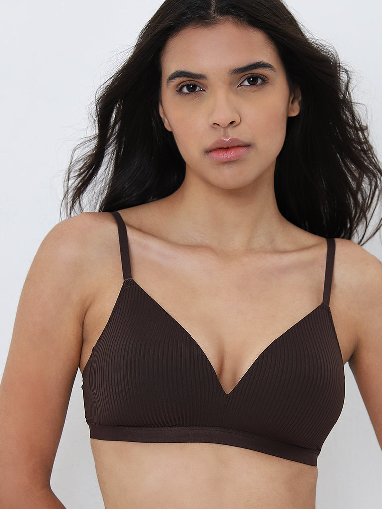 Wunderlove Dark Brown Self-Striped Padded Bra