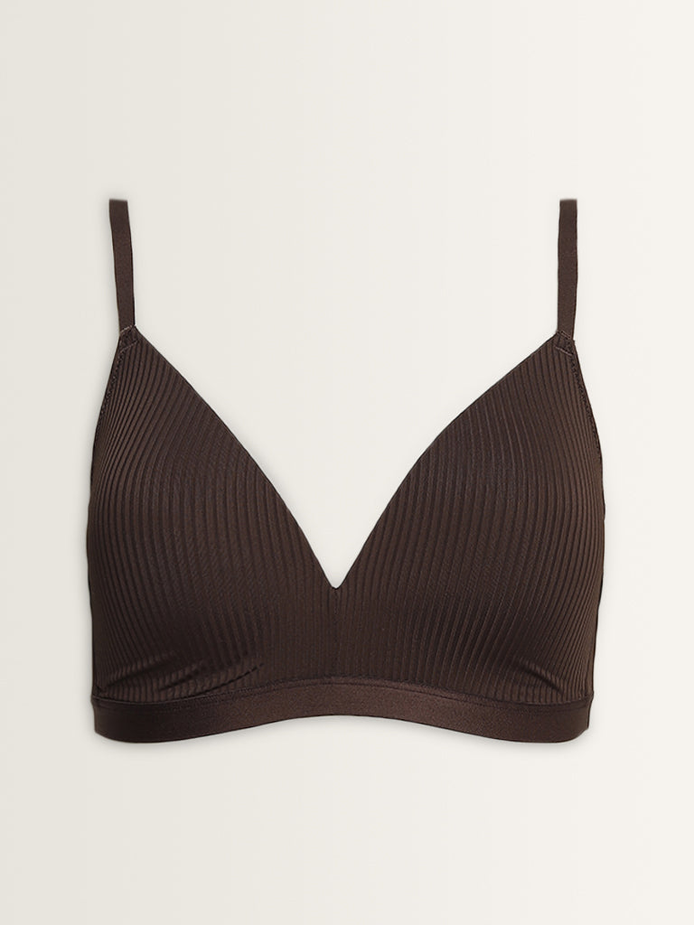 Wunderlove Dark Brown Self-Striped Padded Bra