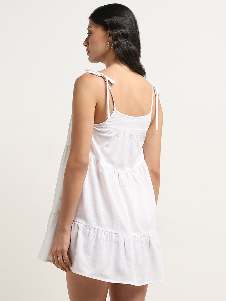 Wunderlove White Swimwear Cover Up Cotton Blend Dress