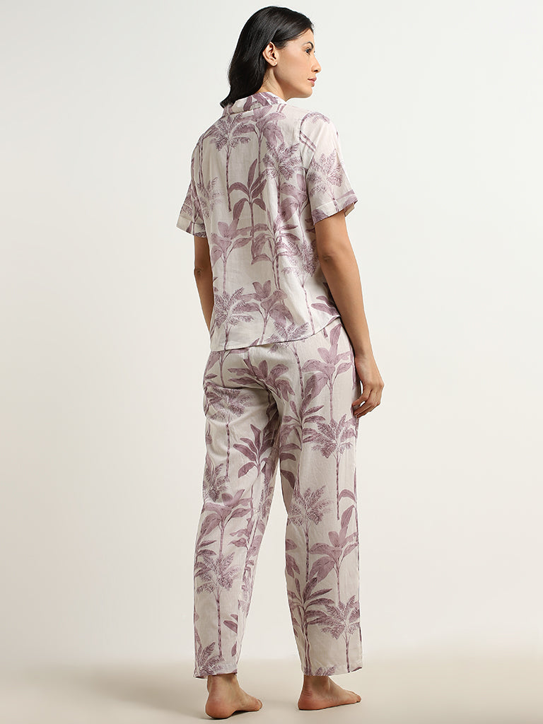 Buy Wunderlove Lilac Cotton Shirt High Rise Pyjamas Set from Westside