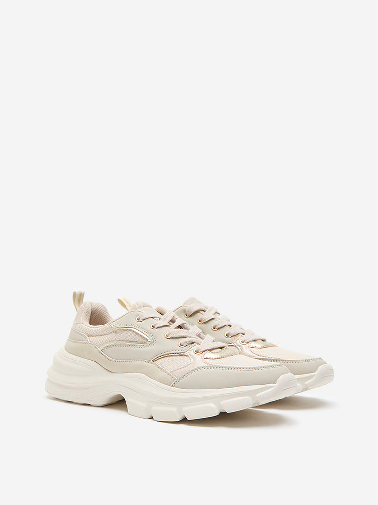 LUNA BLU Beige Lace-Up Chunky Sneakers