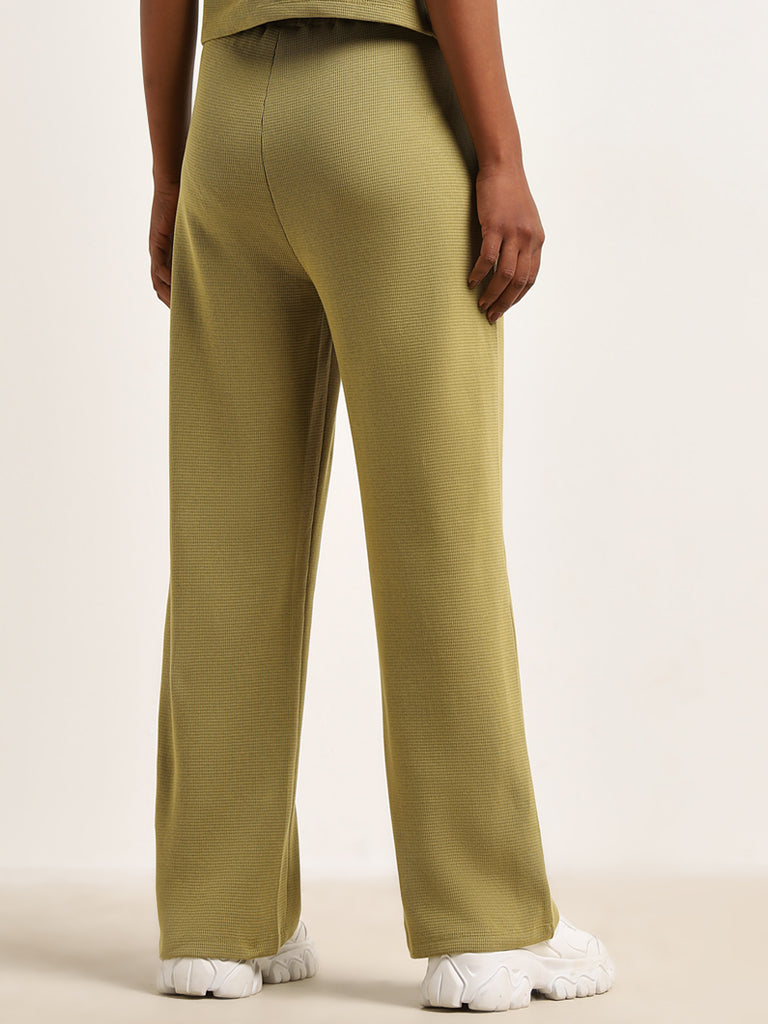 Studiofit Olive Textured High-Rise Cotton Track Pants