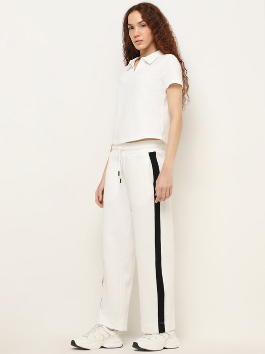 Studiofit Off-White Textured High-Rise Cotton Track Pants
