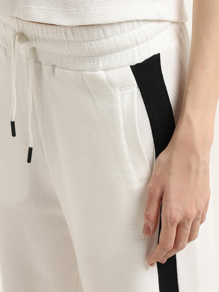 Studiofit Off-White Textured High-Rise Cotton Track Pants