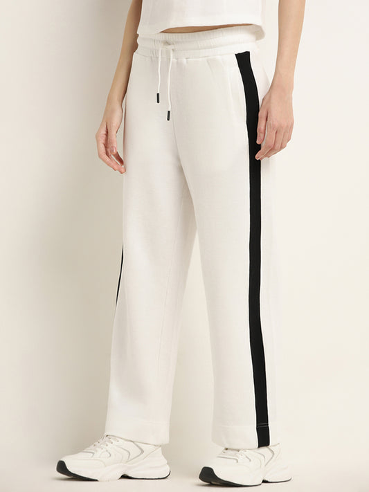 Studiofit Off-White Textured High-Rise Cotton Track Pants