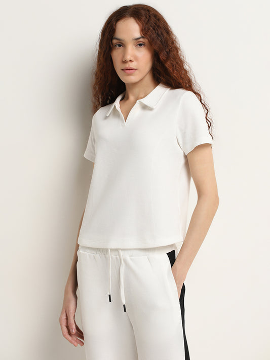 Studiofit Off-White Textured Cotton T-Shirt