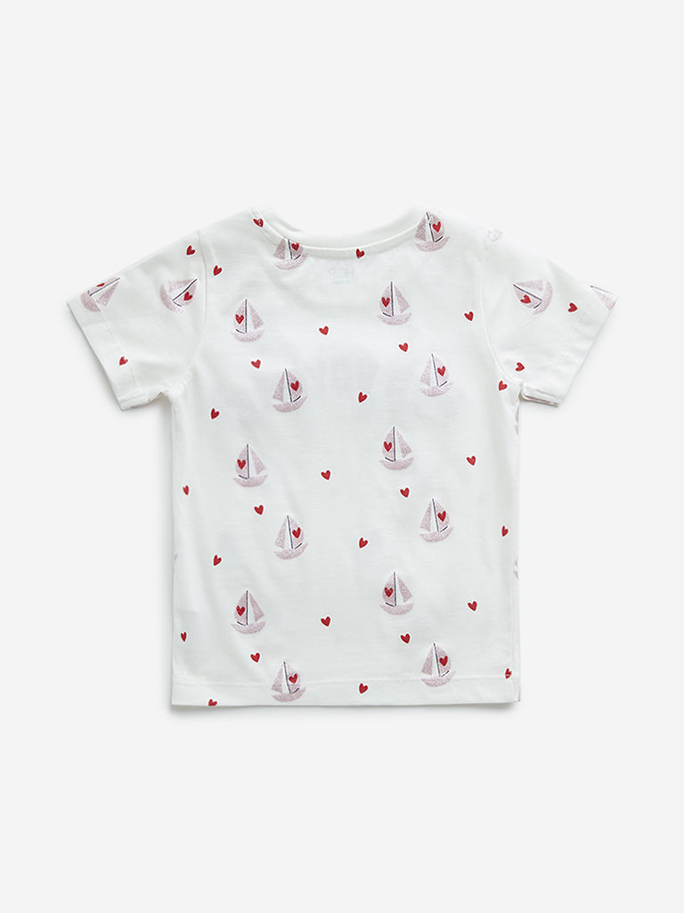 HOP Kids Off-White Text-Printed Cotton T-Shirt