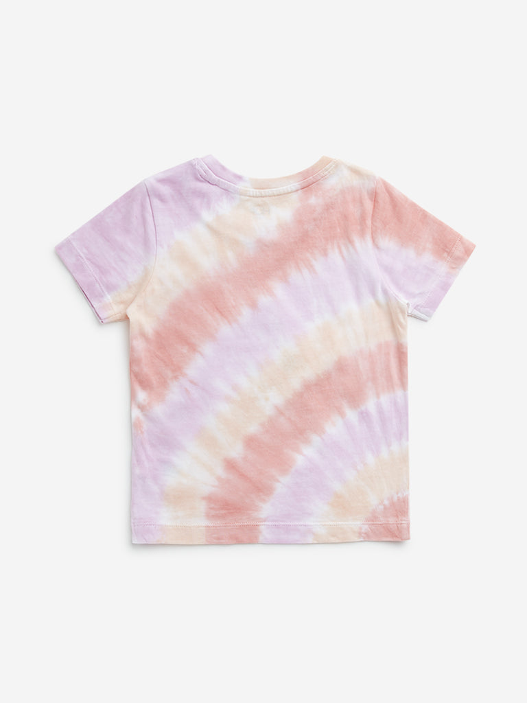 HOP Kids Peach Tie-Dye Printed Cotton T-Shirt