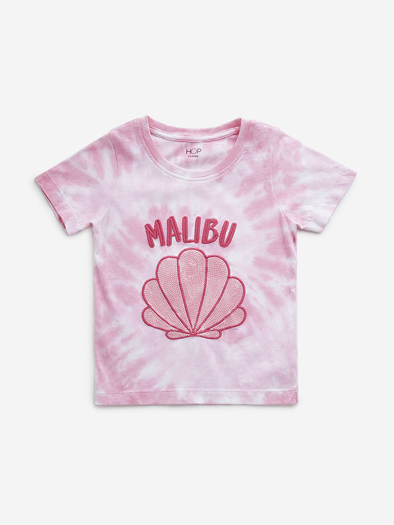 HOP Kids Pink Embellished Malibu Cotton T-Shirt