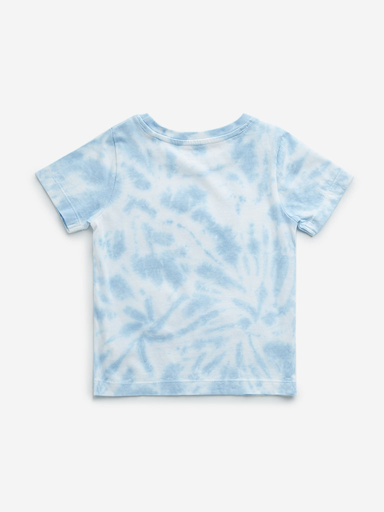 HOP Kids Blue Tie-Dye Dolphin Embellished Cotton T-Shirt