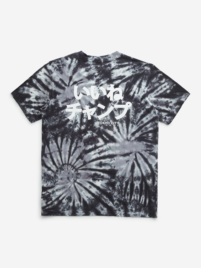 Y&F Kids Charcoal Tie-Dye Printed Cotton T-Shirt