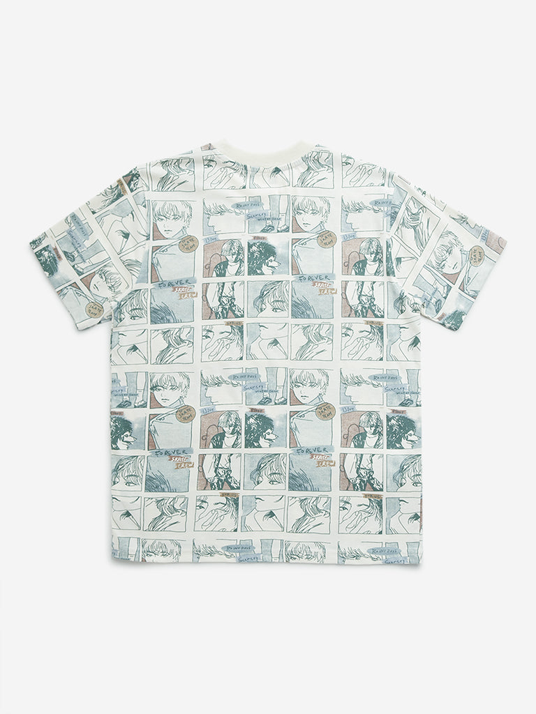 Y&F Kids Off-White Comic-Strip Design Cotton T-Shirt