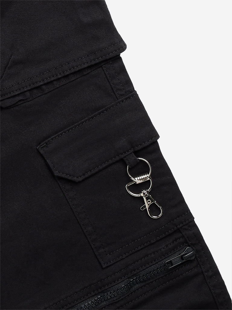 Y&F Kids Black Cargo-Style Mid-Rise Cotton Blend Joggers