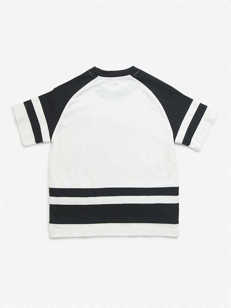 Y&F Kids Off-White Japanese Text Printed Cotton T-Shirt