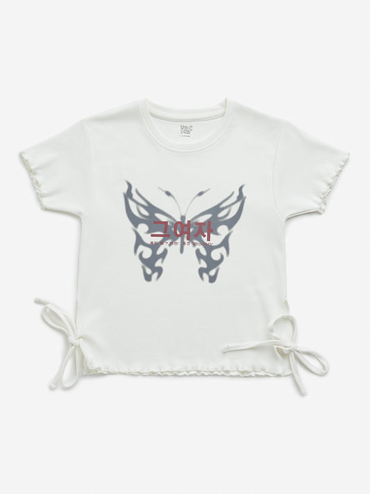 Y&F Kids Off-White Butterfly Design Cotton Top