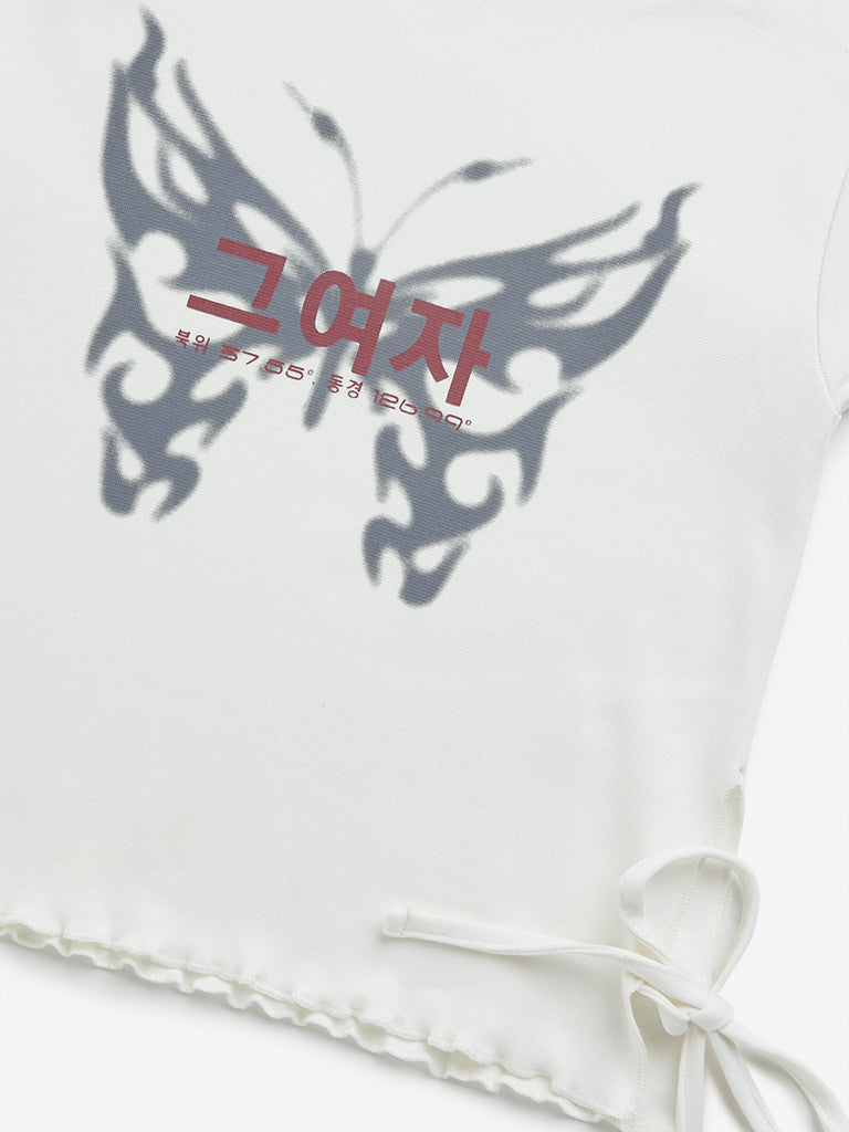 Y&F Kids Off-White Butterfly Design Cotton Top