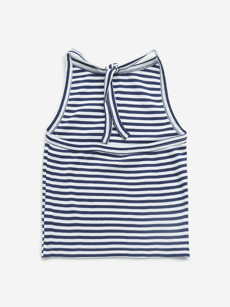 Y&F Kids Navy Striped Halter-Neck Cotton Top