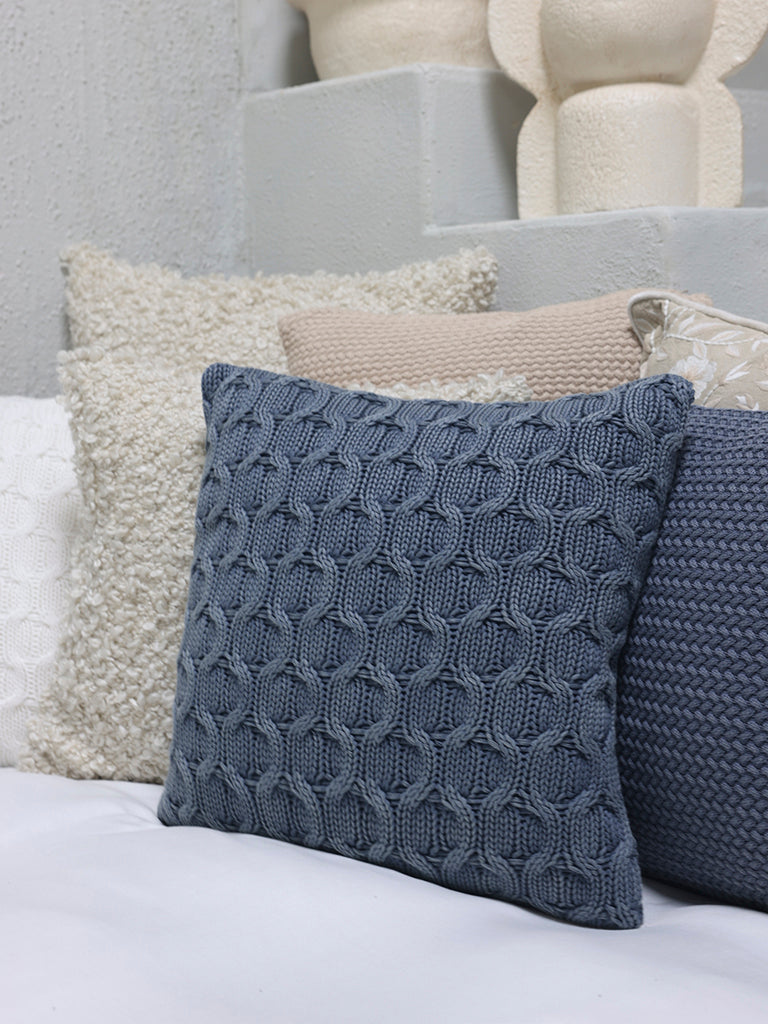 Westside Home Dusty Blue Knitted Cushion Cover