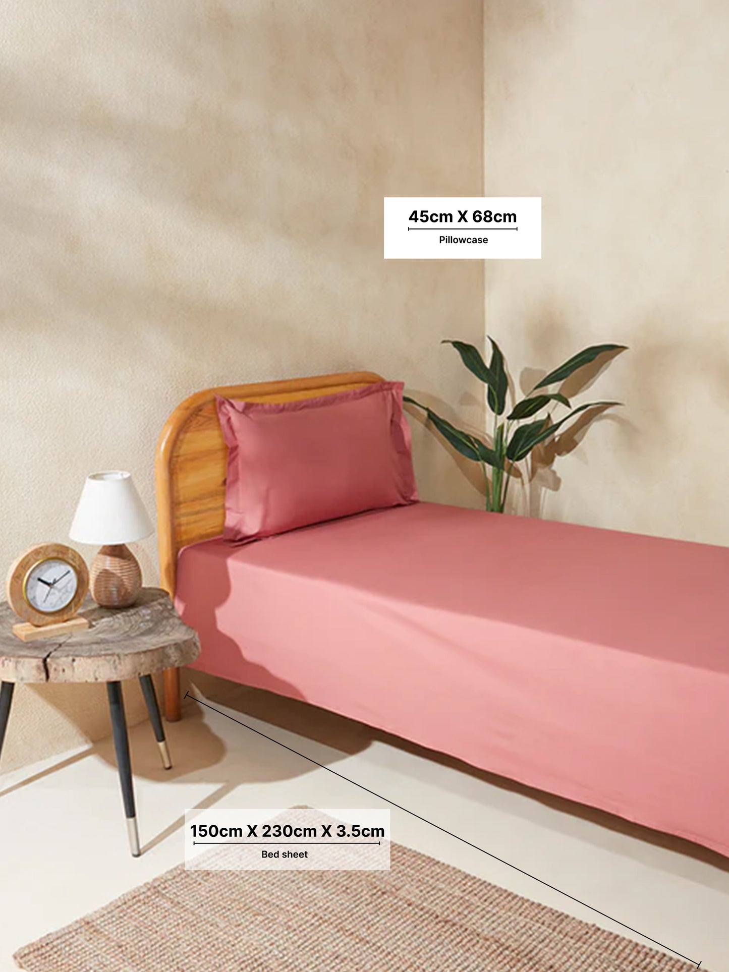 Westside Home Dusty Rose Single Bed Flat Sheet and Pillowcase Set