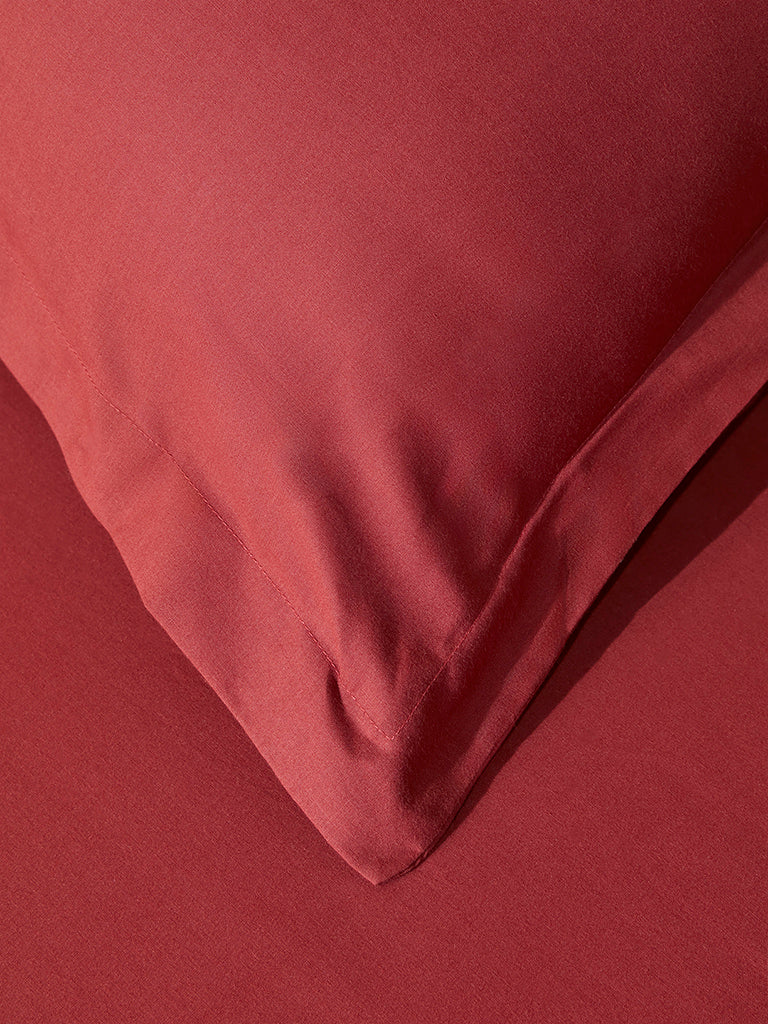 Westside Home Dark Red Solid Single Bed Flat Sheet and Pillowcase Set