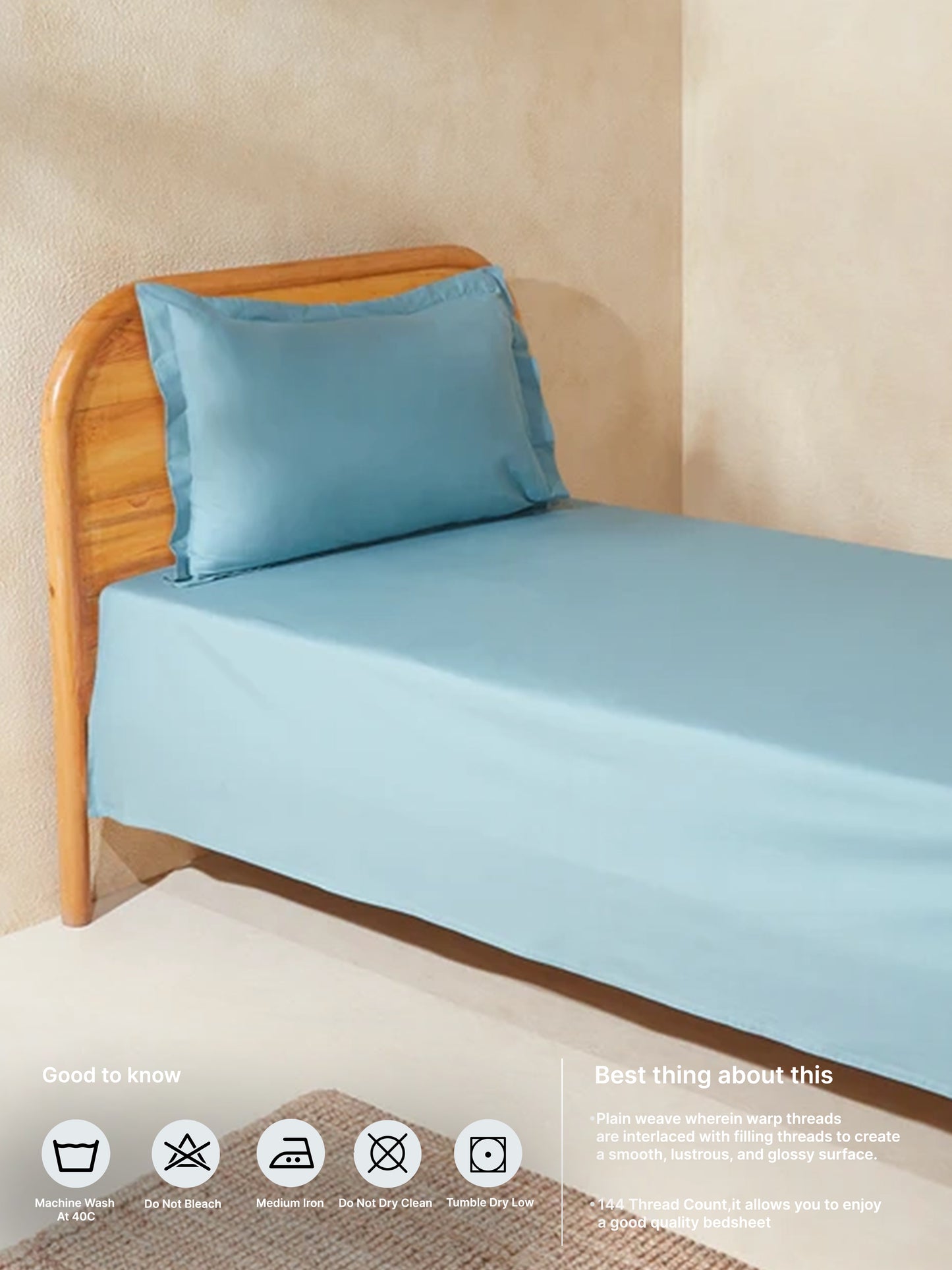 Westside Home Dusty Blue Single Bed Flat Sheet and Pillowcase Set