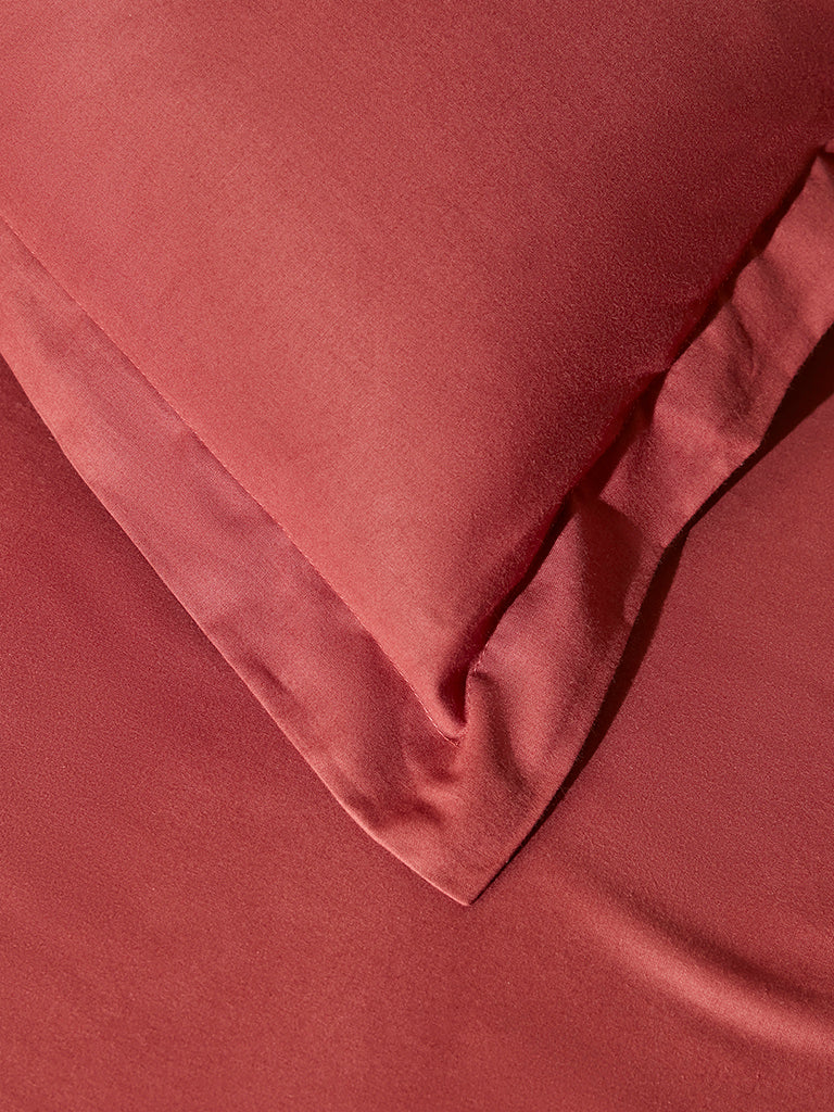 Westside Home Dark Red Solid Double Bed Flat Sheet and Pillowcase Set