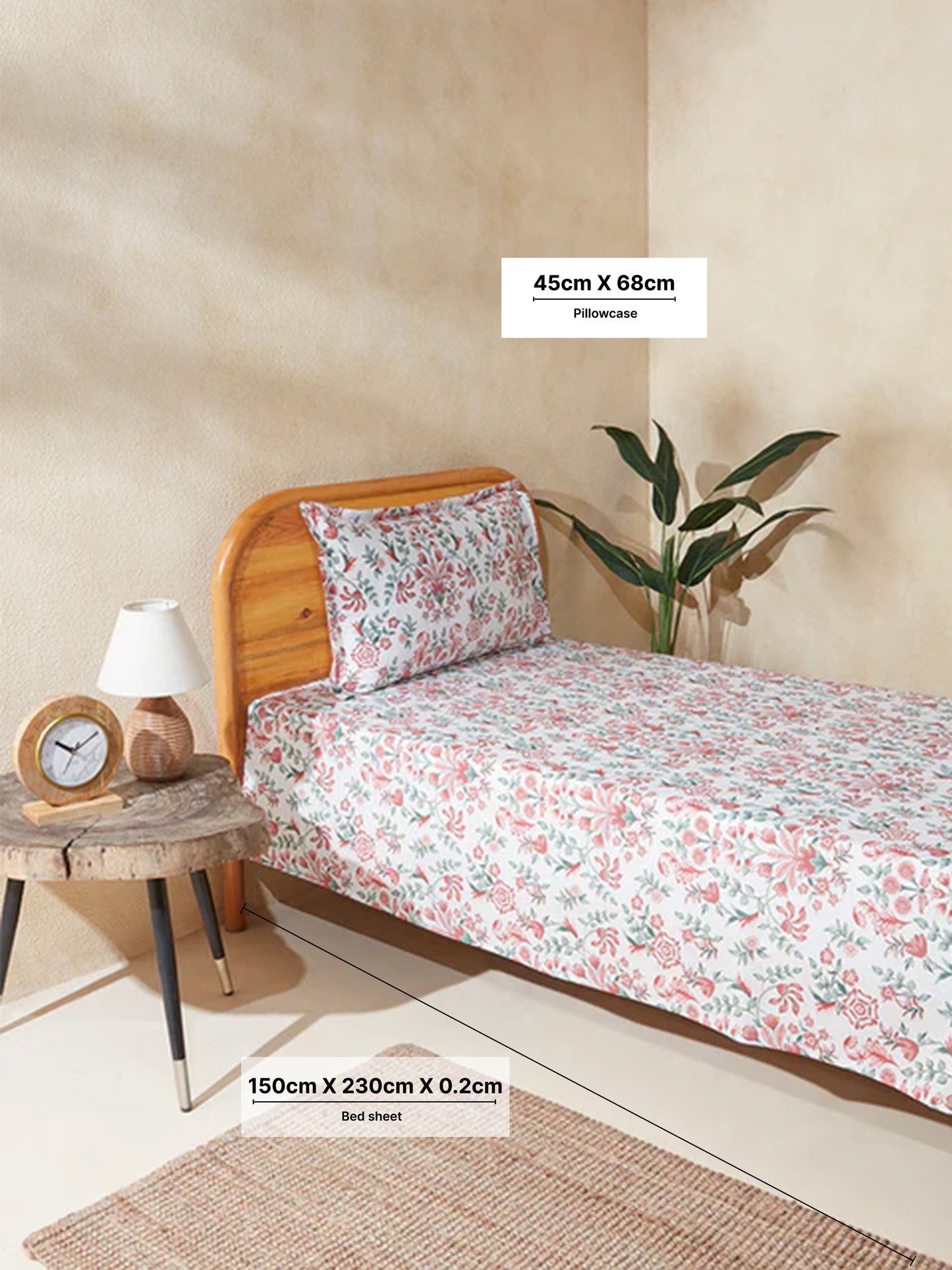 Westside Home Pink Floral Single Bed Flat Sheet and Pillowcase Set