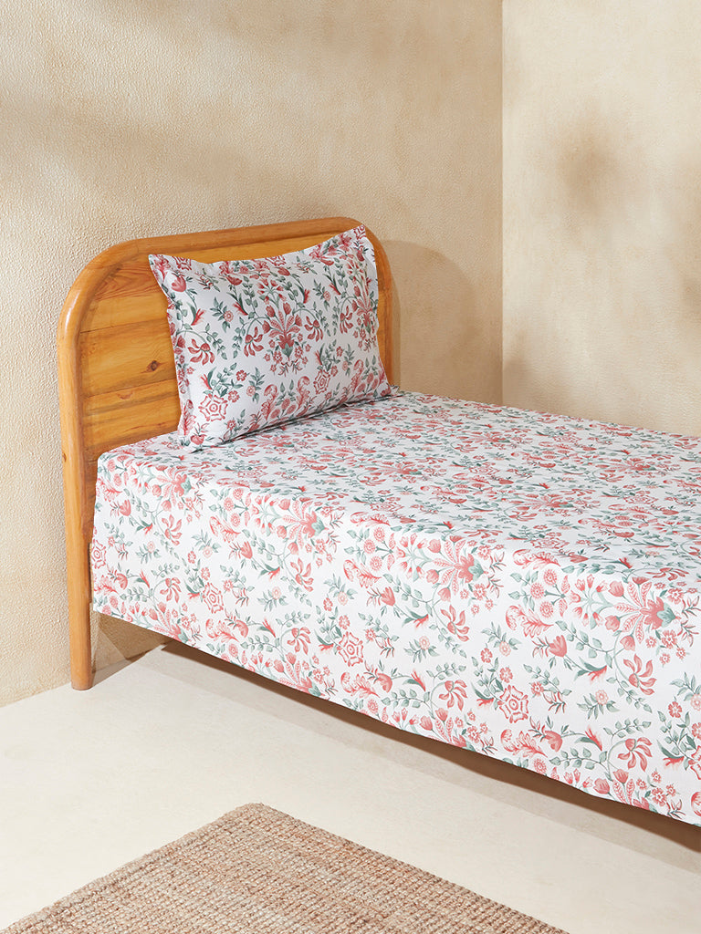 Westside Home Pink Floral Single Bed Flat Sheet and Pillowcase Set