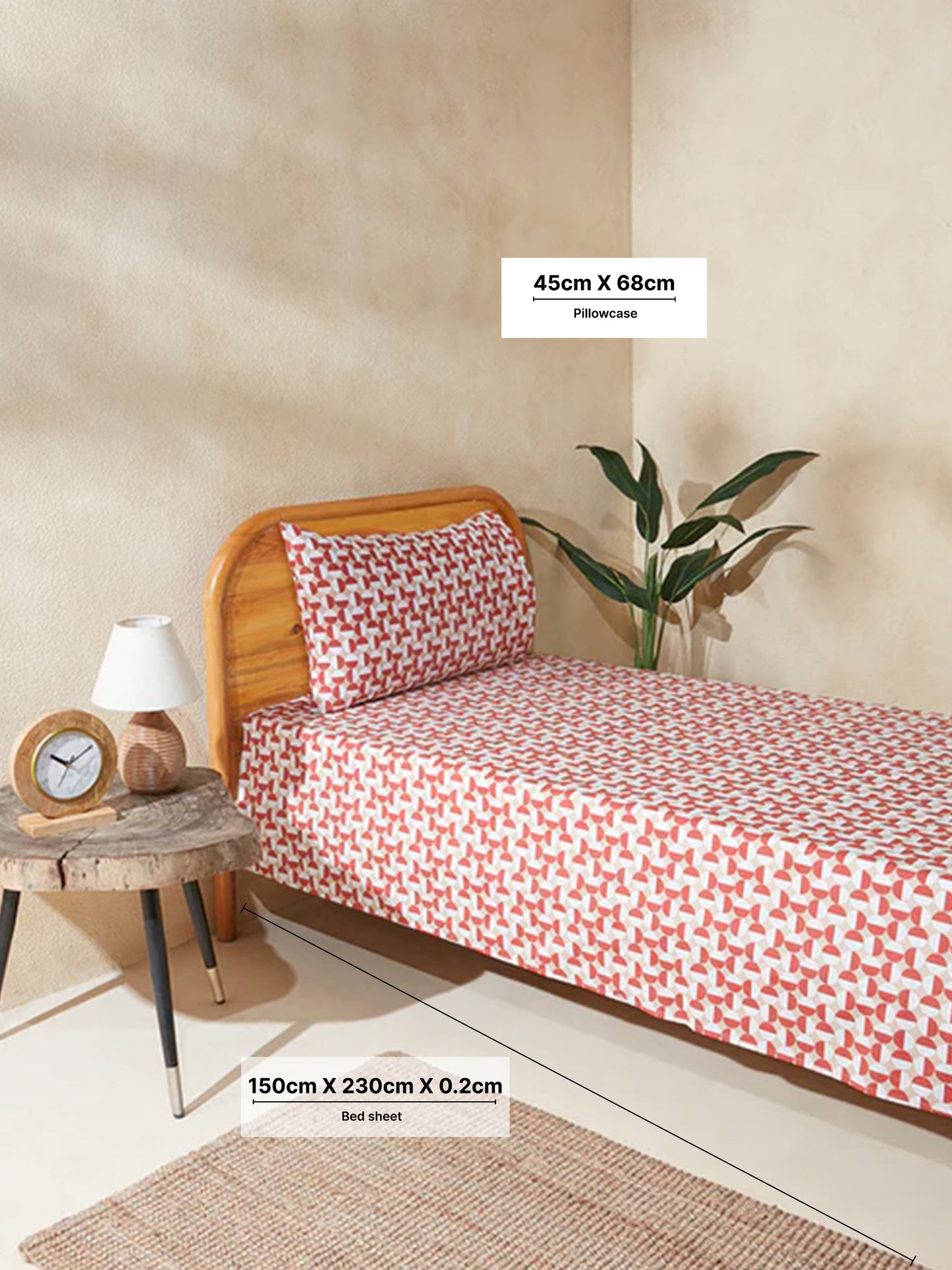 Westside Home Rust Printed Single Bed Flat Sheet and Pillowcase Set