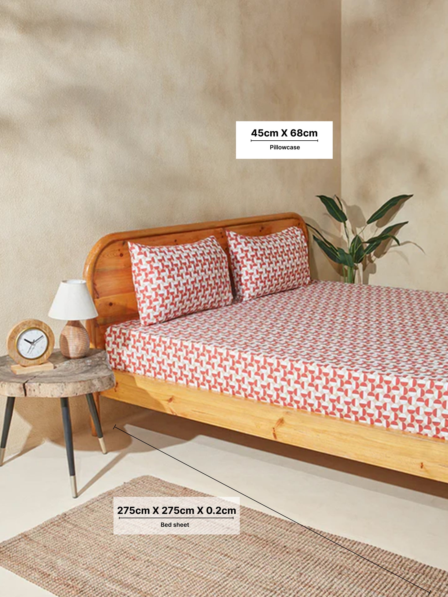 Westside Home Rust Printed King Bed Flat Sheet and Pillowcase Set