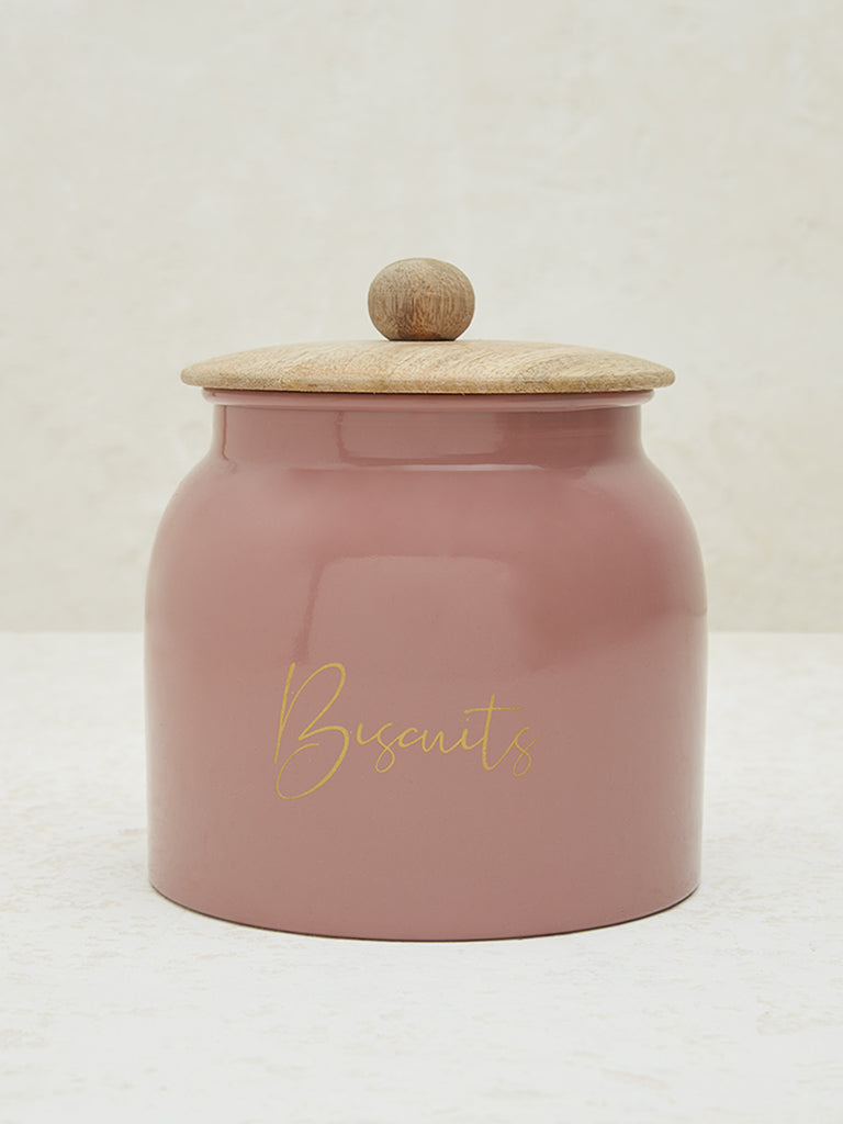 Westside Home Pink Text Design Biscuit Jar with Wooden Lid