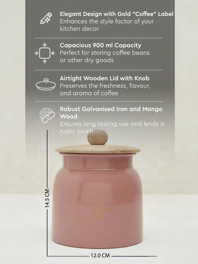 Westside Home Pink Text Design Coffee Jar with Wooden Lid