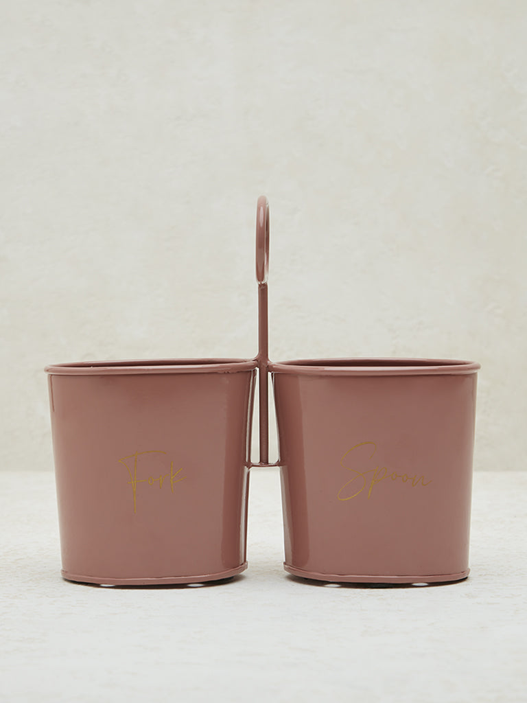 Westside Home Pink Text Design Fork and Spoon Caddy with Handle