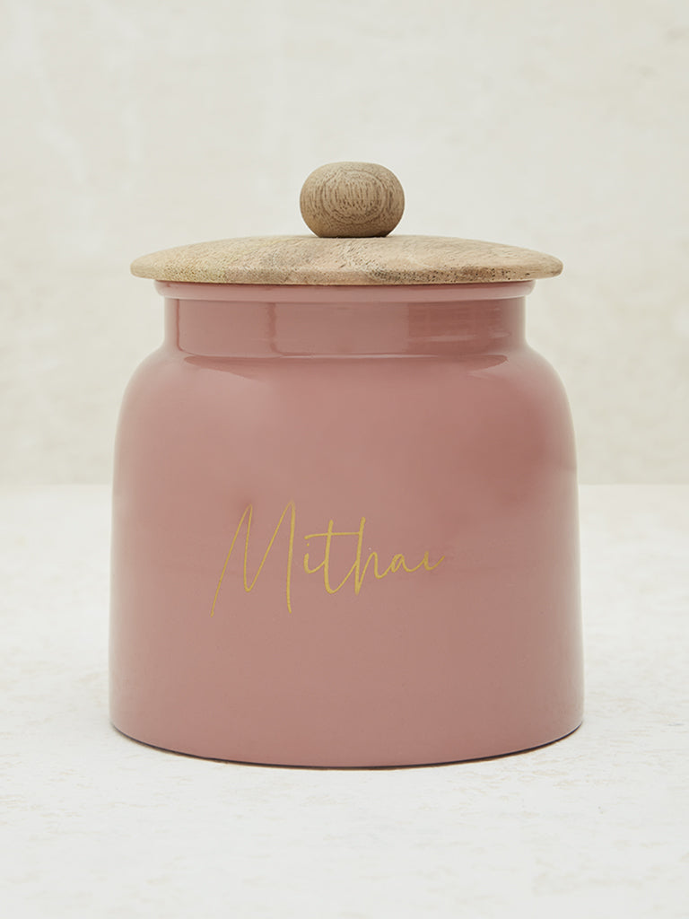 Westside Home Pink Text Design Sweets Jar with Wooden Lid