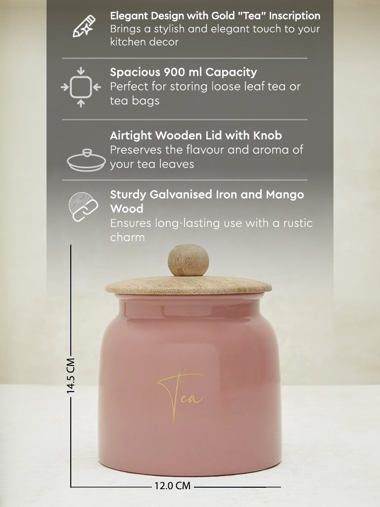 Westside Home Pink Text Design Tea Jar with Wooden Lid