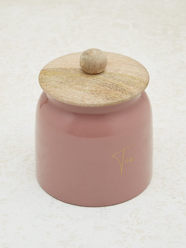 Westside Home Pink Text Design Tea Jar with Wooden Lid