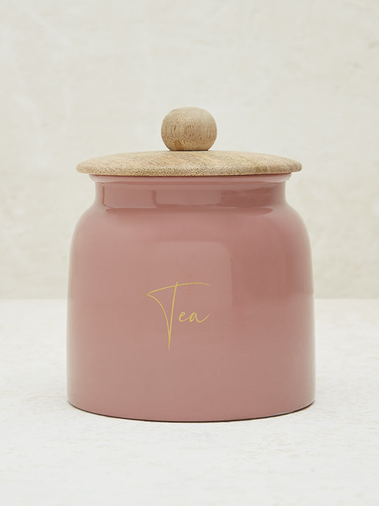 Westside Home Pink Text Design Tea Jar with Wooden Lid