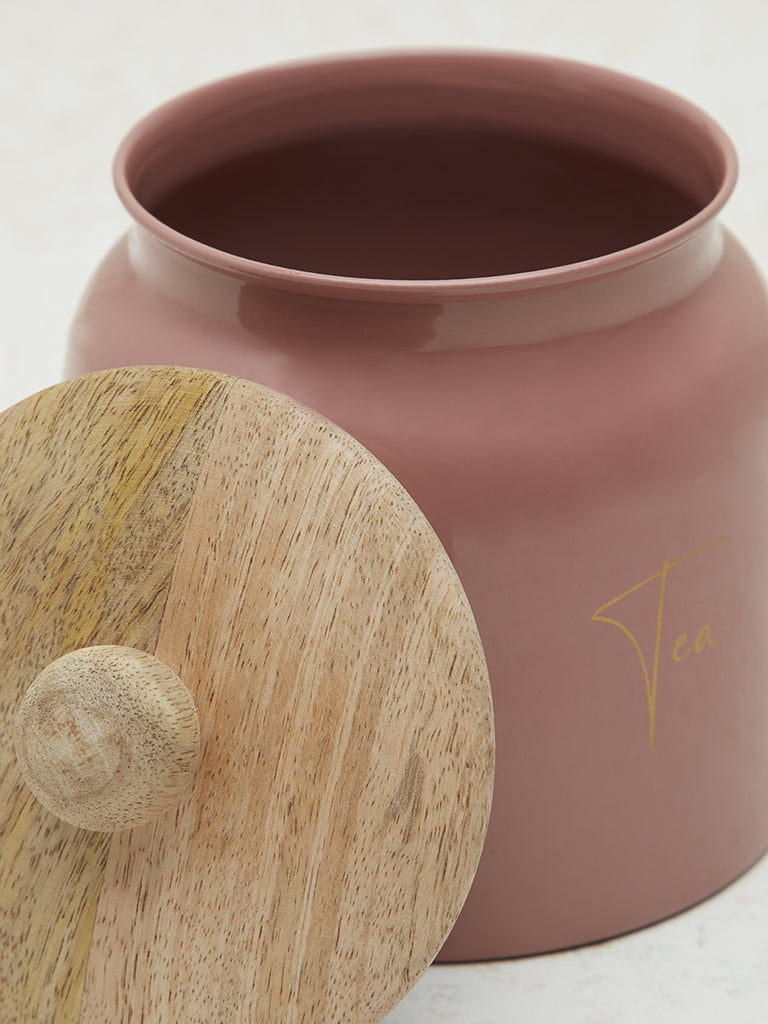 Westside Home Pink Text Design Tea Jar with Wooden Lid