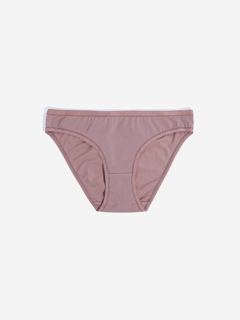 Wunderlove Burgundy Bikini Cotton Blend Briefs - Pack of 3