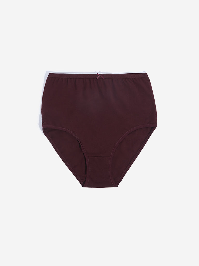 Wunderlove Burgundy Full Cotton Blend Briefs - Pack of 3