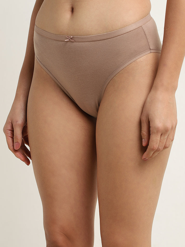 Wunderlove Taupe Cotton Blend Hi-Leg Briefs - Pack of 3